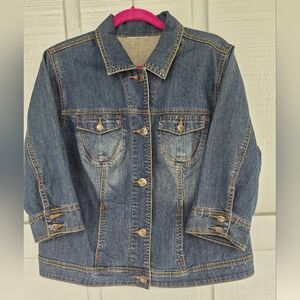Y2K Fashion Bug Crop Blue Jean Jacket 3/4 Sleeves Button Up Pockets  M/L Hippie